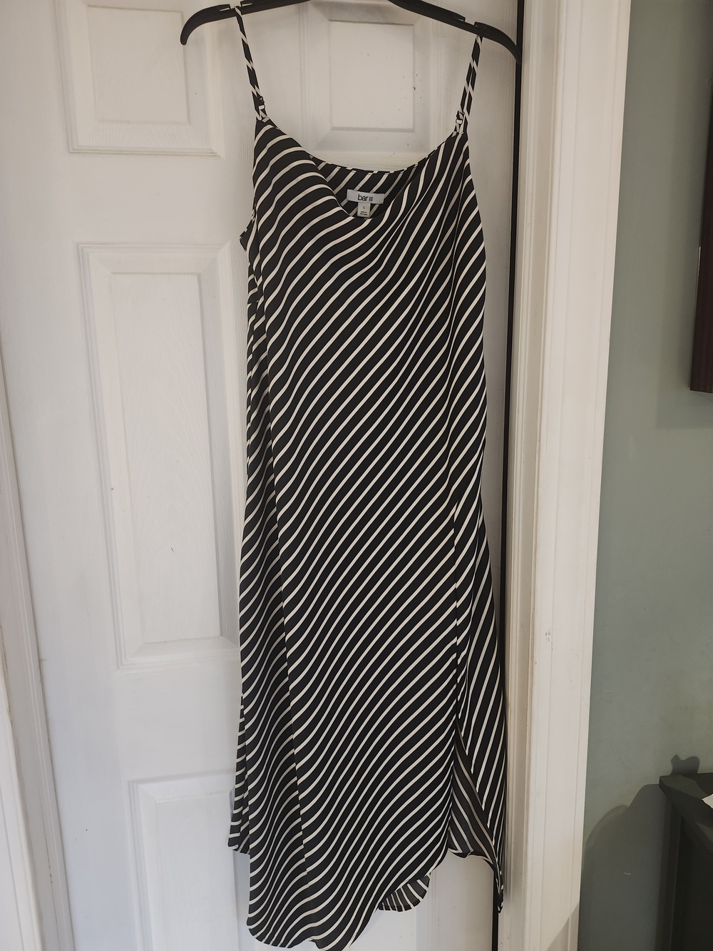 Bar III Black and White Diagonal Striped Asymmetrical Slip Dress